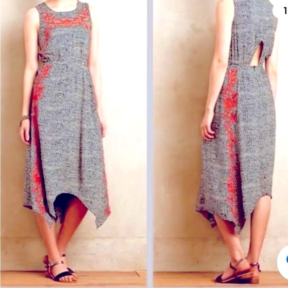 Vanessa Virginia Anthropologie Isolde Embroidered Cutout Midi Dress L